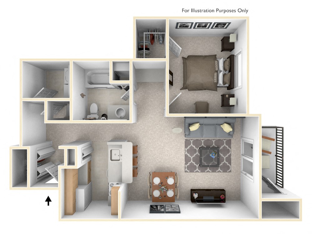 Floor plan for 1 bed, 1 bath, 920 sqft